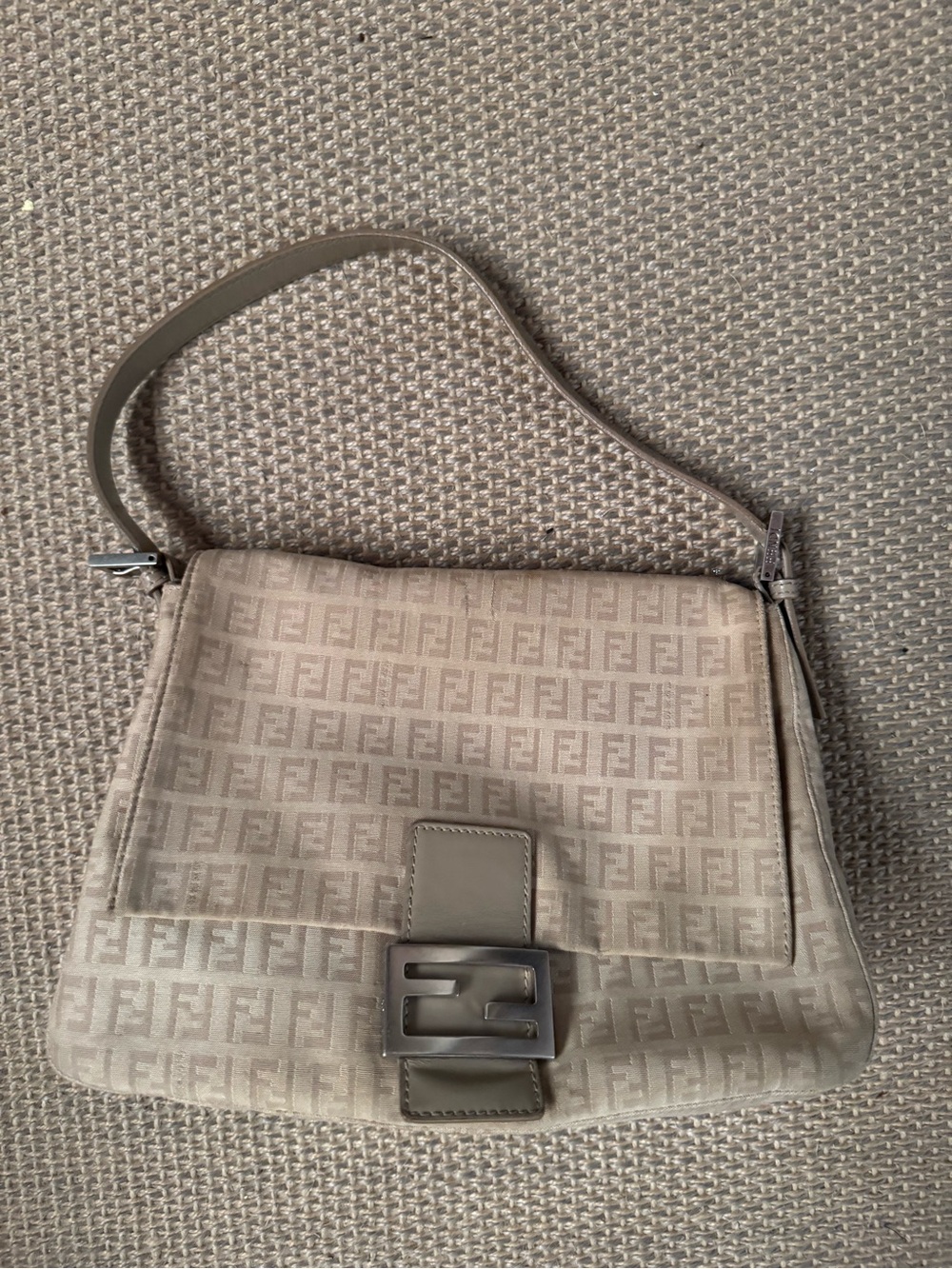 FENDI Zucchino Mamma Baguette Shoulder Bag Canvas